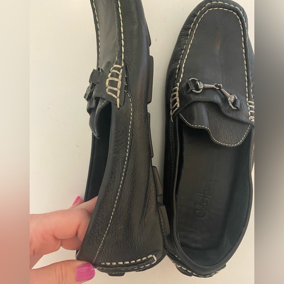 Clark black leather cream stitching loafers - Picture 5 of 12